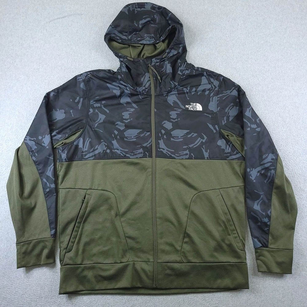 The North Face Mens XL Green Camo Fleece Lined Hooded Jacket NF0A3VJS